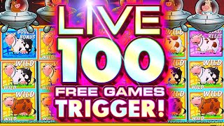 LIVE 100 GAMES TRIGGER BONUS Invaders Return From the Planet Moolah  CASINO SLOTS [upl. by Annaujat505]