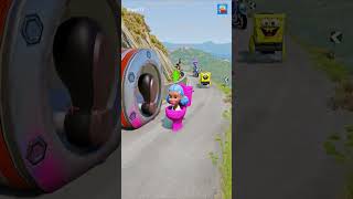 Funny Cars amp Motorbike VS Hammer Spider Mans Foot Spinner amp Bollard Spongebob Foot in BeamNGdrive [upl. by Akyeluz43]