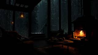 Cozy Rain Ambience in Cozy Wooden House in the forest with Rain falling on window and Crackling Fire [upl. by Iarised]