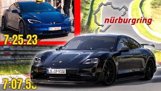 Tesla Model S Plaid Track Package VS Porsche Taycan Performance Package Nürburgring Lap Record [upl. by Germana]