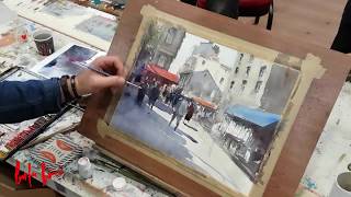 How to Paint Streetscape by Me and Orhan Gürel  The Street Watercolor Painting Demo Short Version [upl. by Fernandes]