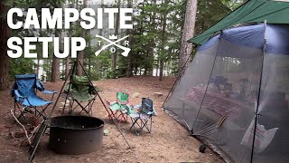 CAMPSITE SETUP  TENT CAMPING TIPS [upl. by Kcirdaed122]