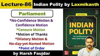 L86 NoConfidence Motion  Censure Motion Motion of Thanks amp Point of Order  Polity by Laxmikanth [upl. by Anas]