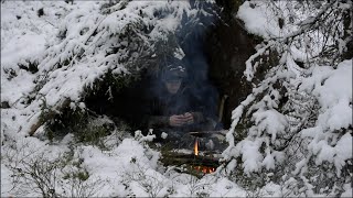 Building Winter Bushcraft Shelter  Shelter In Snowfall  Freezing Cold [upl. by Nomyt483]