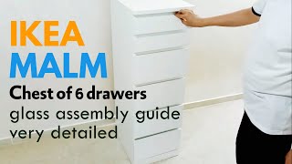 IKEA MALM Chest of 6 drawers white mirror glass assembly instructions very detailed [upl. by Dorthy]