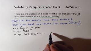 Probability of at least 2 students having same Birthday by Complements [upl. by Lolande564]