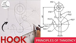 HOW TO CONSTRUCT HOOK USING PRINCIPLES OF TANGENCY IN TECHNICAL DRAWING AND ENGINEERING GRAPHICS [upl. by Islehc693]