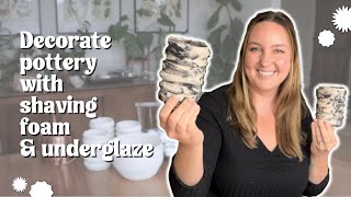 Decorate Pottery with SHAVING FOAM amp Underglaze [upl. by Yornoc]