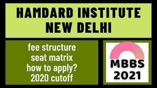 Hamdard Medical College Delhi Fees 2021  Cutoff 2020  Seat Matrix [upl. by Bruno664]