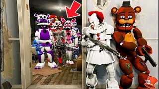 CAN PENNYWISE IT amp FREDDY HIDE FROM EVIL SISTER LOCATION ANIMATRONICS GTA 5 Mods FNAF RedHatter [upl. by Sidnala]