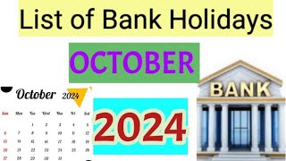 List of Bank Holidays October 2024 October 2024 Bank Holidays In India [upl. by Sirkin665]