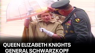 Queen Elizabeth knighted General Norman Schwarzkopf in 1991 [upl. by Esiuqram]