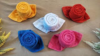 How to make rose using towel  towel folding  towel art [upl. by Cymbre]