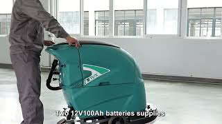 T55BT Electric Commercial Walk Behind Auto Floor Scrubber Machine Operation Video [upl. by Adnuahsor]