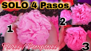 💮Cómo hacer Flores o Pompones de papel crepe en 4 pasos faciles de seguir 3 tipos de flores pompón [upl. by Laup]