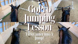 FIRST CANTER INTO A JUMP  GoPro Horse Riding Lesson [upl. by Auqinu]