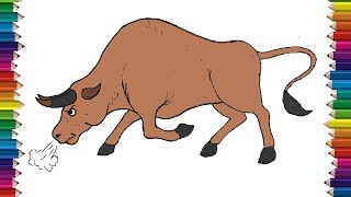 How to draw a cartoon Bull step by step  Bull drawing and coloring [upl. by Good]