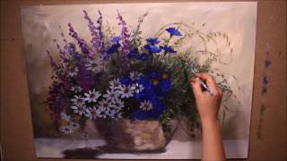 Katarzyna Lach Obraz quotPolne kwiatyquot krok po kroku  painting wildflowers vase step by step [upl. by Papke87]