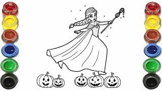 Halloween Elsa Frozen Drawing for kids Painting amp Coloring for kids Toddlers  Lets Draw Together [upl. by Irahs]