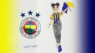 Fenerbçe Taraftar Çizimi Fenerbahçe Formalı kız Çizimi  Fenerbahçe fenerbahçetaraftarı fb [upl. by Anayaran]