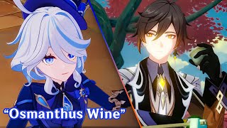 Furina Said Zhongli signature voice line Osmanthus Wine [upl. by Elleirb824]