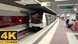 4KBucharest MetroBOMBARDIER trains LiliaculCrinulNufărulVioleta at Romancierilor station on M5 [upl. by Nibot45]