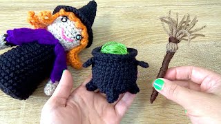 Caldero Escoba y Capa Tejido a crochet para halloween Brujita [upl. by Krm]