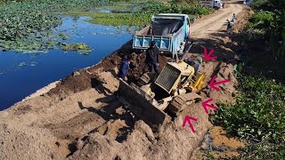 OMG 2 5 Ton Truck Sinks While Unloading soil Dozer help Truck [upl. by Ahsirak94]