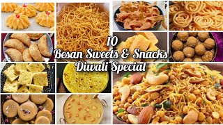 10 Traditional Besan Sweets and Snacks  Besan Recipes  Diwali Recipes Gram flour Sweets amp Snacks [upl. by Bolitho89]