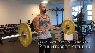 Armtraining  BizepstrainingLanghantel Bizepscurls supiniert schulterbreit stehend [upl. by Cartwright457]