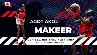 Agot Akol Makeer 21 PTS  12 REB  5 STL  4 AST  3 BLK vs Spain  U17 World Cup  72024 [upl. by Neiv]