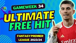 FPL DOUBLE GW34 BEST FREE HIT TEAM  FANTASY PREMIER LEAGUE 202324 TIPS [upl. by Naelopan]