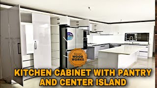 PAANO GUMAGAWA NG KITCHEN CABINET NA MAY PANTRY AT CENTER ISLAND Glossy White [upl. by Tjaden193]