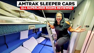 Amtrak Sleeper Car Room Tour  Superliner Roomette Bedroom Family Bedroom amp Accessible Bedroom [upl. by Namsu]