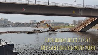 Carolabrücke Update 21224  Die Bagger holen die Trümmer aus dem Wasser [upl. by Bonis708]