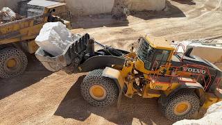 Brand New Volvo L350H Wheel Loader Loading Caterpillar 773D Dumper  4K [upl. by Yrdnal]