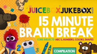 ABCs Numbers Colors Shapes BRAIN BREAK 15 Min Compilation Kids Songs by The Juicebox Jukebox 2020 [upl. by Adneral]