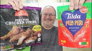 Jahan Peri Peri Chicken Strips And Tilda Peri Peri Basmati Rice  Food Review [upl. by Atinahc143]