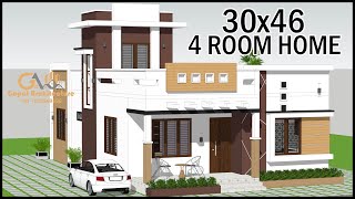 30X46 South Facing House Design With vastu 4 Room House Plan With Varandha Gopal Architecture [upl. by Oetam60]