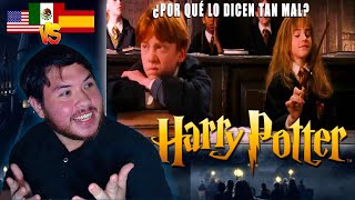 Reacción a Harry Potter WINGARDIUM LEVIOSA doblaje latino vs castellano [upl. by Drallim]