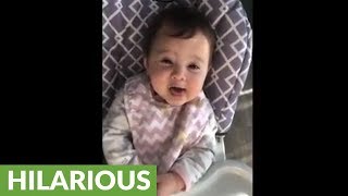 Baby tries spinach for first time finds it hilarious [upl. by Robillard]