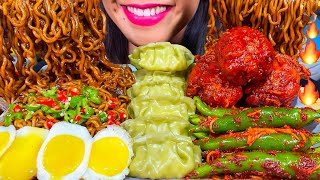 ASMR BLACK BEAN NOODLES SPICY FRIED CHICKEN CHILI KIMCHI VEG DUMPLING EGGS MASSIVE Eating Sounds [upl. by Erret]