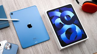 2022 iPad Air 5 UNBOXING and SETUP  BLUE [upl. by Annaear]