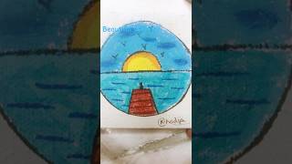 Drawing BEAUTIFUL sunset SCENERY on canvas music kidsart drawingtutorials art easydrawing sea [upl. by Poirer463]