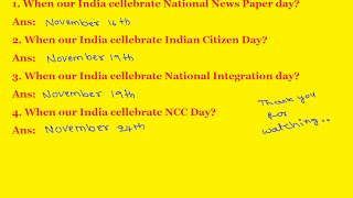 General Knowledge Questions And Answers  National Days in India  National News Paper day [upl. by Sacul549]