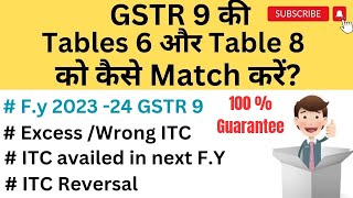 Complete Analysis of Table 6 amp 8 of GSTR 9 for FY 2324 I Table 6 amp Table 8 कैसे match करें gstr9 [upl. by Lohner]