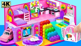 DIY Miniature House 🦄 Build Purple Unicorn House with Bunk Bed Rainbow Popit Stairs from Cardboard [upl. by Eliath769]