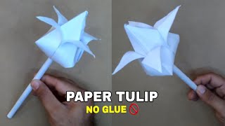 How to make Paper Tulip  Easy origami tulip  DIY tulip flower  No glue paper craft [upl. by Yedrahs]