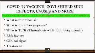 THROMBOSIS WITH THROMBOCYTOPENIA SYNDROME COVI SHIELD SIDE EFFECTS ASTRAZENECA VACCINE [upl. by Wehttam481]