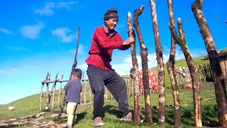 making fence around his shed with son Niyabung  shepherdlifeofnepal [upl. by Dine]